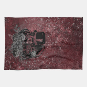 Gothic Kissing Skulls Couple And Blood Red Eternal Kitchen Towel