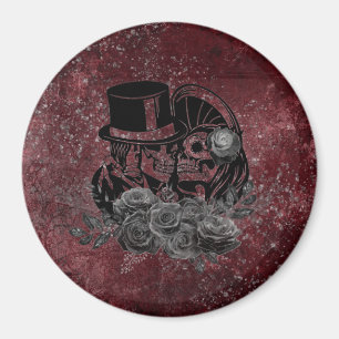Gothic Kissing Skulls Couple And Blood Red Eternal Magnet