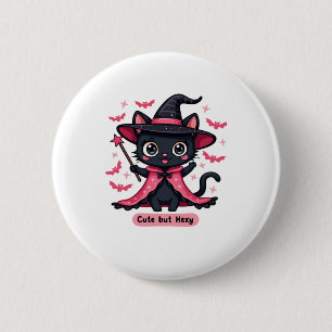 Gothic kitten in pink � sweet, but bewitched Overs 2 Inch Round Button