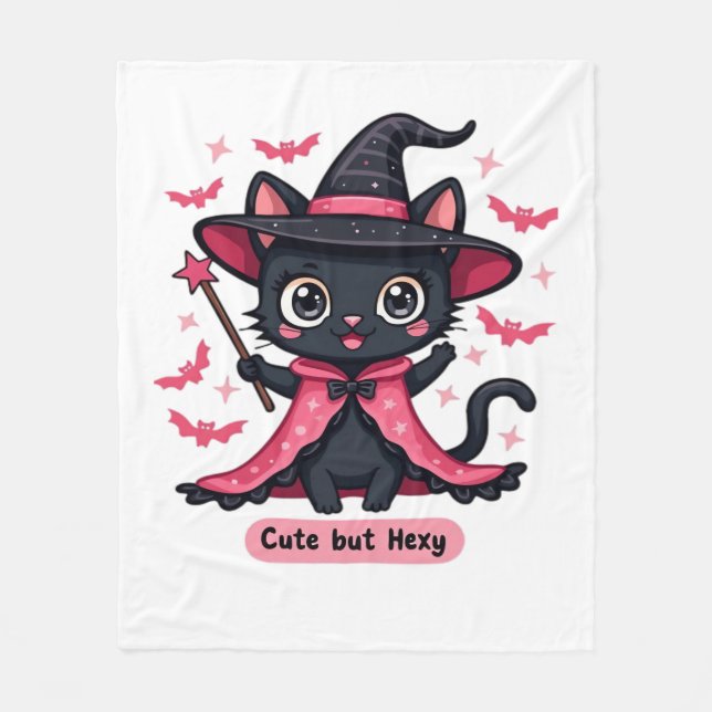 Gothic kitten in pink – sweet, but bewitched Overs Fleece Blanket (Front)