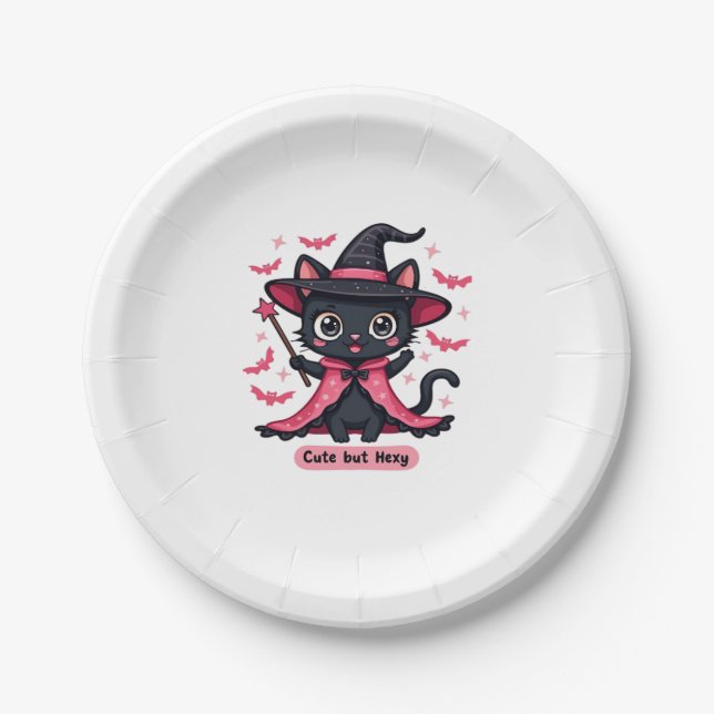 Gothic kitten in pink � sweet, but bewitched Overs Paper Plate (Front)