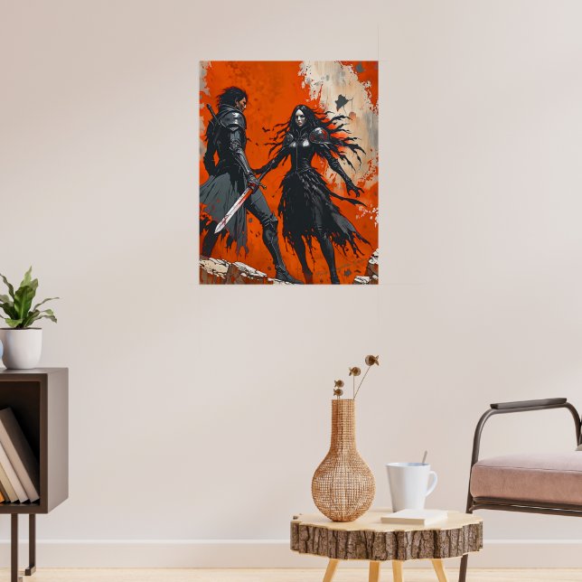 Gothic Knight Duel Poster – Dark Fantasy Art (Living Room 3)