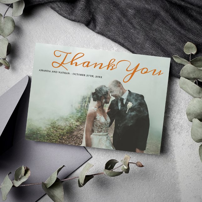 Gothic Lace Halloween Orange Black Thank You Card (Creator Uploaded)