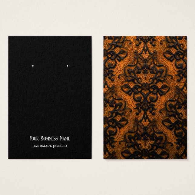 Gothic Lace Orange Black Earring Display Card (Front & Back)