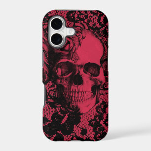 Gothic lace skull in red and black