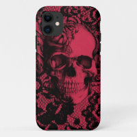 Gothic lace skull in red and black