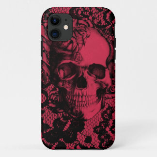 Gothic lace skull in red and black iPhone 11 case