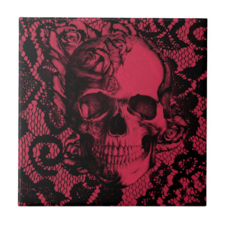 Gothic lace skull in red and black tile