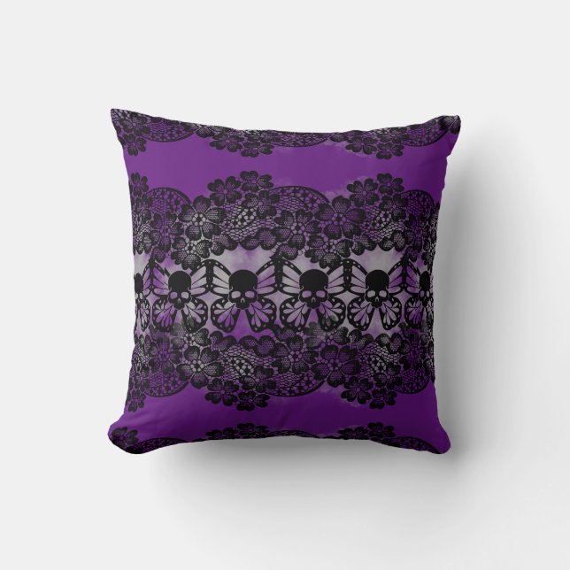 Gothic lace, skull,moth, mask,2 design on 1  throw pillow (Front)