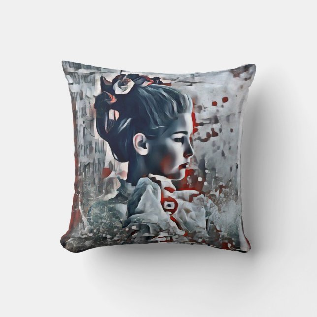 Gothic Lady Elegant Victorian Gray, Red and Black Throw Pillow (Front)