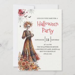 Gothic Lady Skeleton Halloween Party Invitation