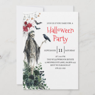 Gothic Lady Skeleton Halloween Party Invitation