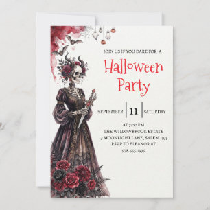 Gothic Lady Skeleton Halloween Party Invitation