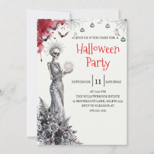 Gothic Lady Skeleton Halloween Party Invitation
