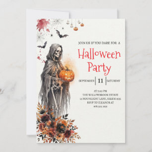 Gothic Lady Skeleton Halloween Party Invitation