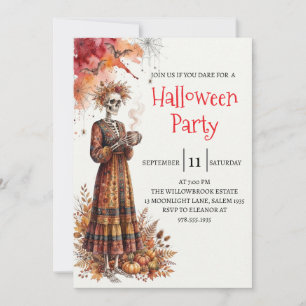 Gothic Lady Skeleton Halloween Party Invitation