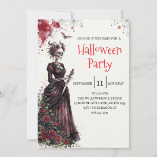 Gothic Lady Skeleton Halloween Party Invitation