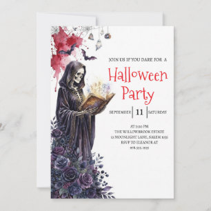 Gothic Lady Skeleton Halloween Party Invitation