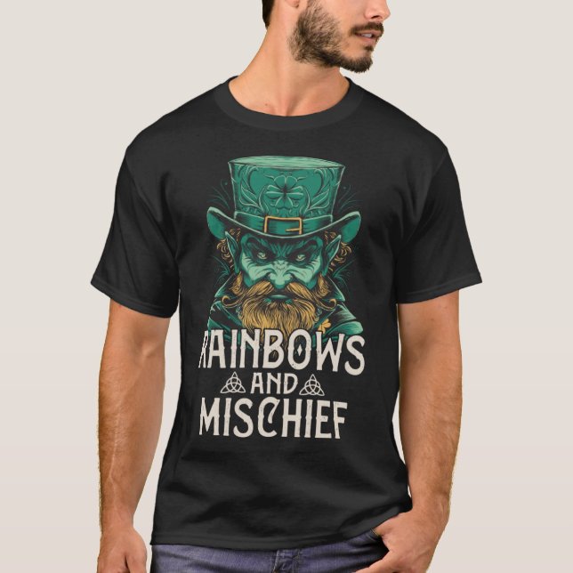 Gothic Leprechaun Rainbows and Mischief St Patrick T-Shirt (Front)