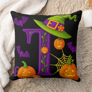 Gothic Letter T Personalized Throw Pillow