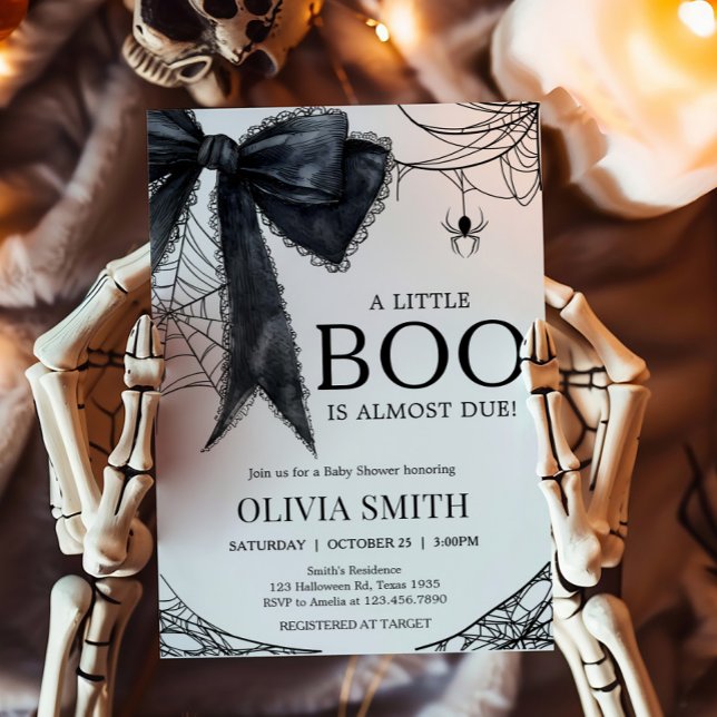 Gothic Little Boo Baby Shower Invitation (Black Bow Gothic Little Boo Baby Shower Invitation)