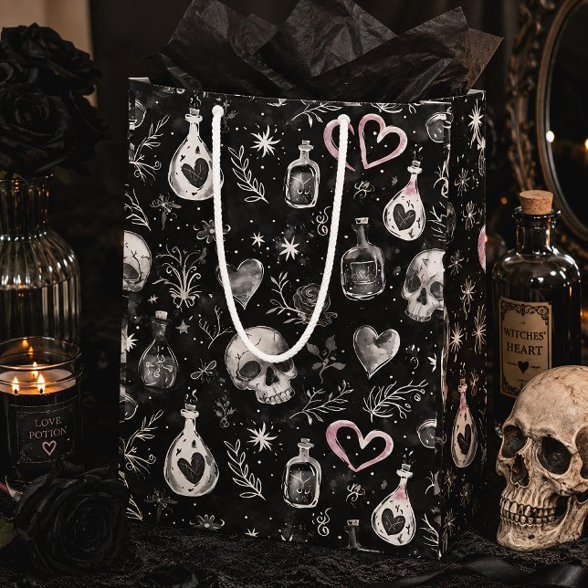 Gothic Love Potion Skulls Witchcraft Hearts Medium Gift Bag (Creator Uploaded)