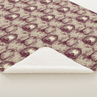 Gothic Love Valentine Burgundy Toile De Jouy  Sherpa Blanket