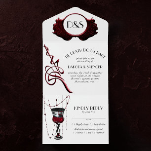 Gothic Luxe Death Do Us Part Black Red Entree All In One Invitation