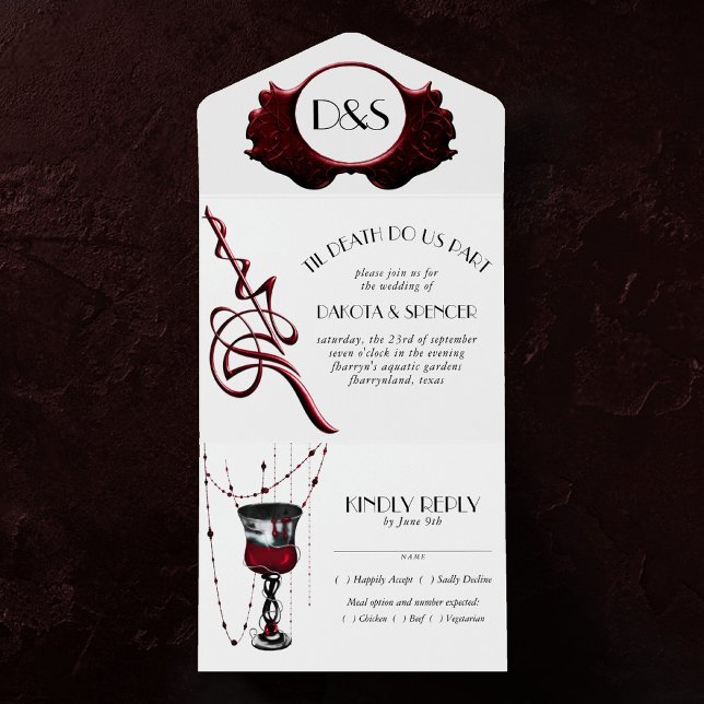 Gothic Luxe | Death Do Us Part Black Red Entree All In One Invitation (Creator Uploaded)