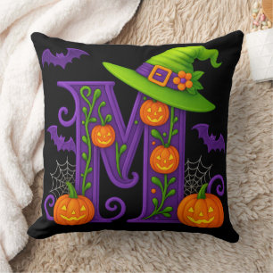 🎃 Gothic M Initial Halloween Throw Pillow 🎃