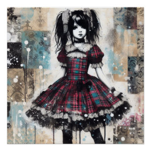 Gothic Maiden in Tartan Elegance Poster
