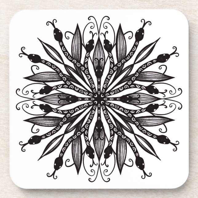 Gothic Mandala Leaves And Snakes Beverage Coaster (Front)