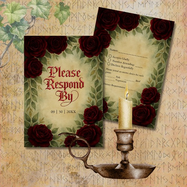 Gothic medieval antique vintage rose wedding  RSVP card (Creator Uploaded)