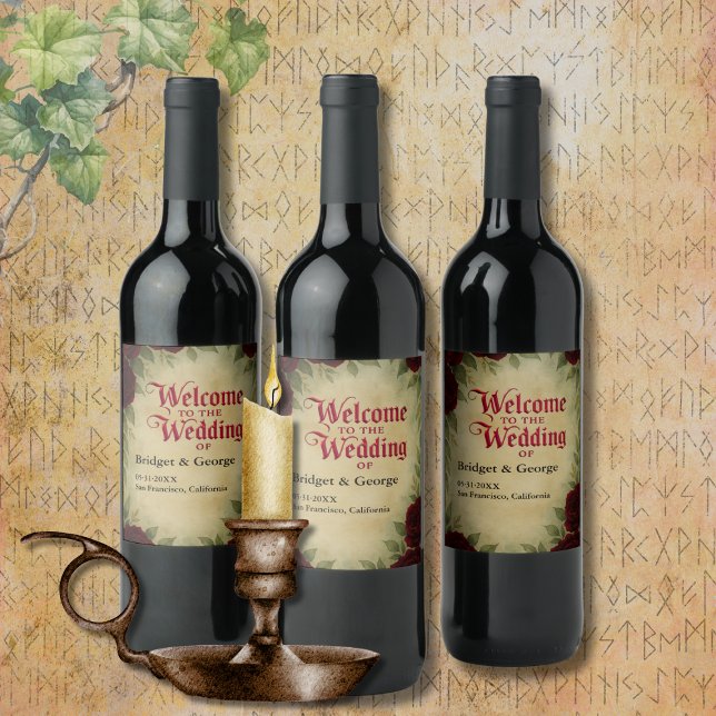 Gothic medieval antique vintage rose wedding  wine label (Creator Uploaded)