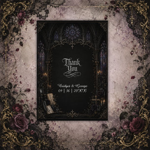 Gothic medieval Cathedral Church Cross Wedding Thank You Card