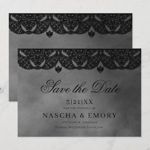 Gothic Medieval Elegant Black Lace Wedding Save The Date
