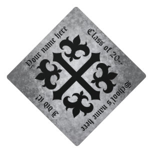 Gothic medieval graduation black grey your name graduation cap topper