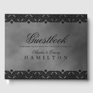 Gothic Medieval Grey Elegant Ornate Lace Wedding Guest Book