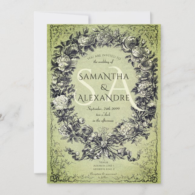 Gothic Medieval Royal Floral Rose Wreath Wedding Invitation (Front)