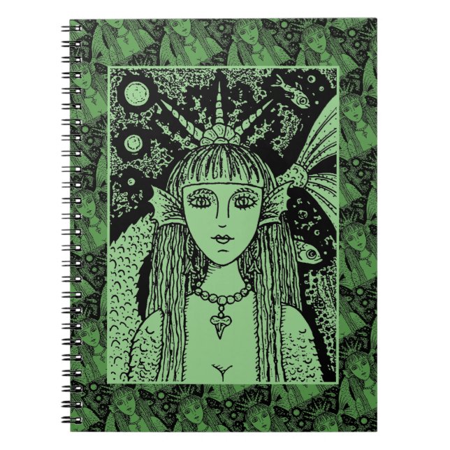 GOTHIC MERMAID, BLACK SEA SIREN FANTASY WHIMSY NOTEBOOK (Front)