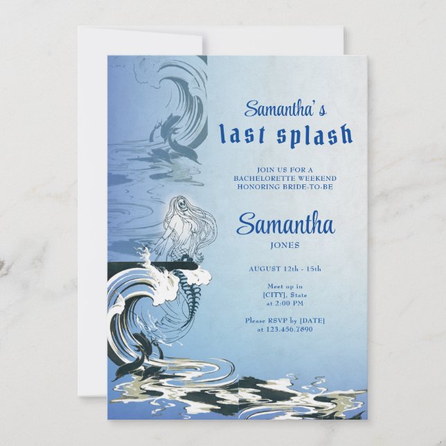 Gothic Mermaid Skeleton Last Splash Bachelorette Invitation (Front)