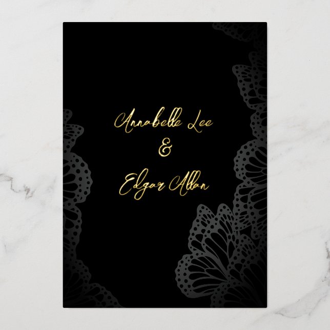 Gothic Monarch Foil Wedding Invitation (Front)