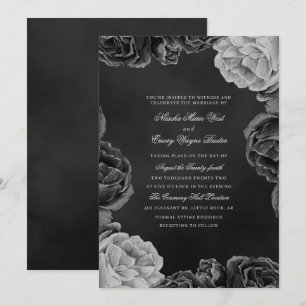 Gothic Monochrome Elegant Watercolor Rose Invitation