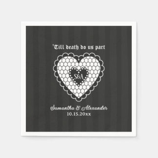 Gothic Monogram Black Lace Heart Wedding Favours Napkin