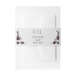 Gothic Monogram Skull & Roses Grey Wedding Invitation Belly Band