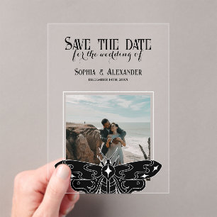 Gothic Moody Black and White Wedding photo  Acrylic Invitations