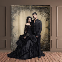 Gothic Moody Dark Black & Old Ivory Filigree Vines