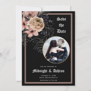 Gothic Moody Floral Circle Photo Save the Date 