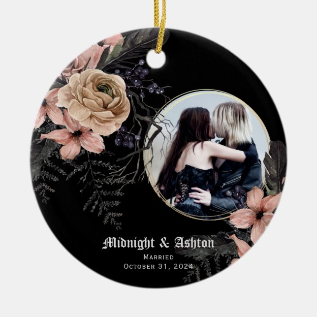 Gothic Moody Floral Photo Married Ceramic Ornament (Front)