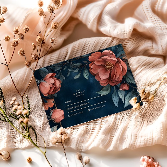 Gothic Moody Floral Wedding RSVP Card (Creator Uploaded)